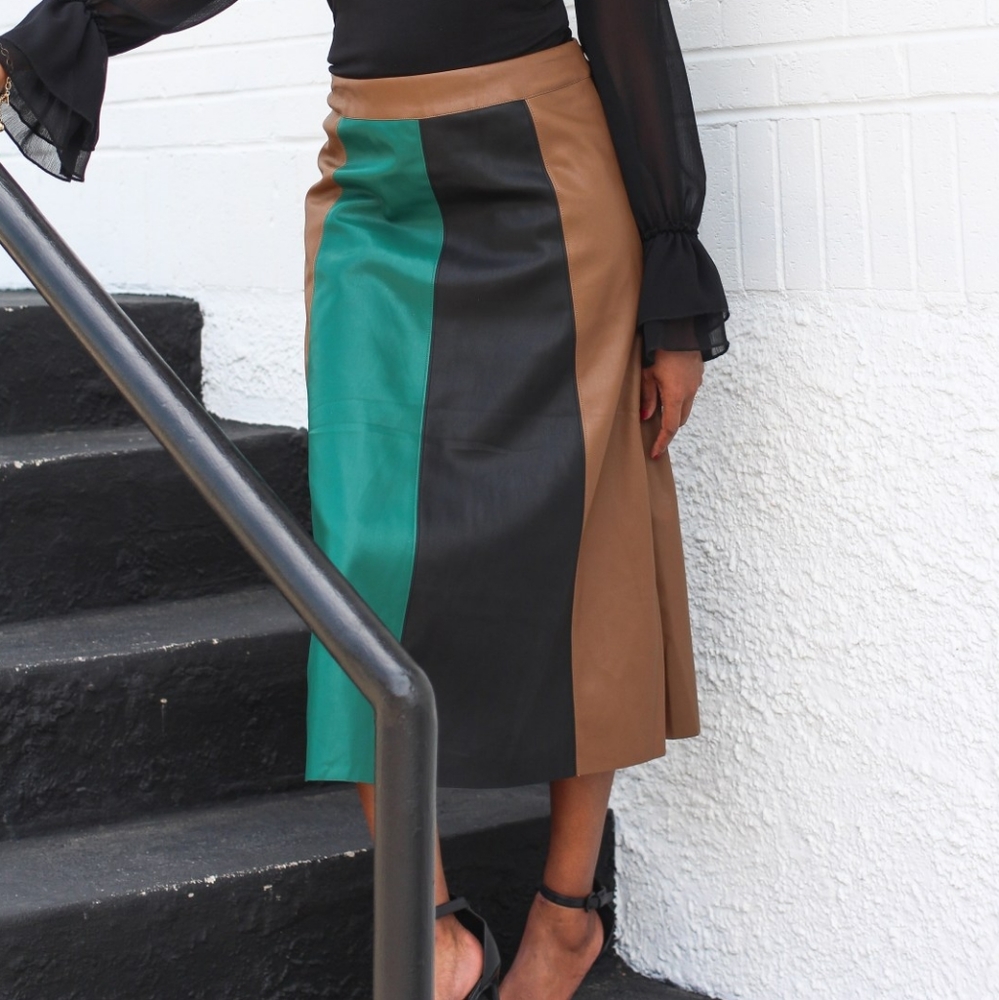 Www Faux Leather Midi Skirt Plus Size Brown Teal Black View 2